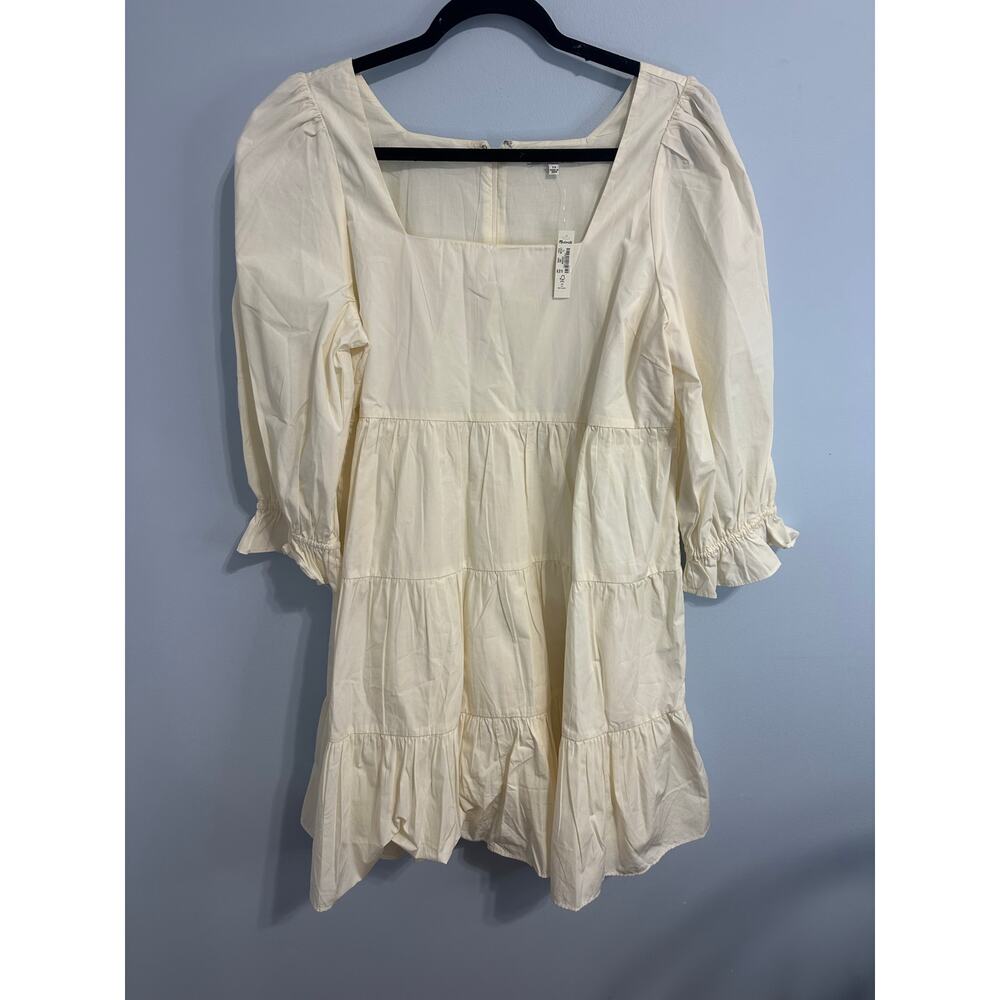 Madewell NWT Lizzie Poplin Off White Puff Sleeve Dress Sz 12 Tiered Mini - Picture 5 of 7
